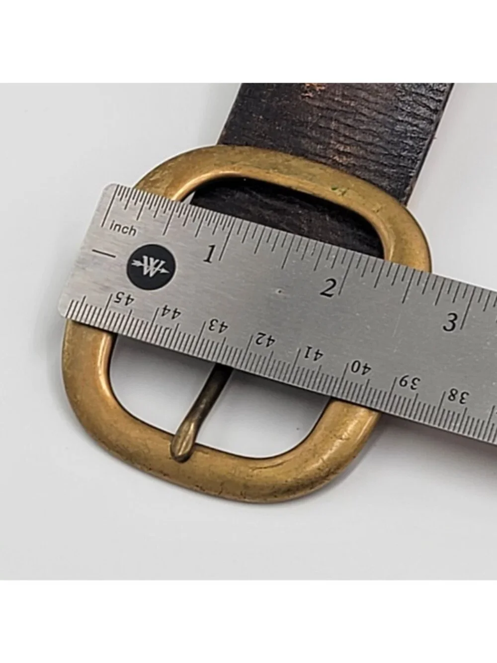 Vtg Y2k J.Crew Tooled Leather Belt With Brass Buckle Dark Brown  Unisex Size 38